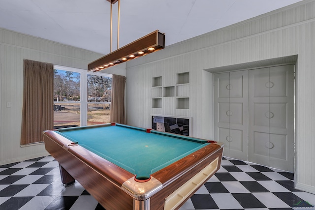 1228 Hillcrest Dr, Longview, TX 75601 - game room with tile patterned floors, built in shelves, and billiards