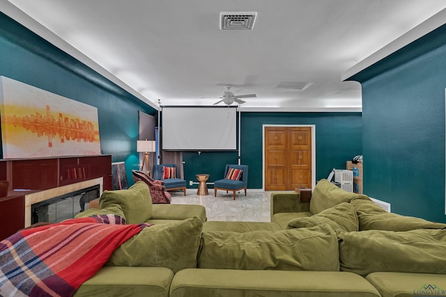 1228 Hillcrest Dr, Longview, TX 75601 - cinema with a glass covered fireplace and a ceiling fan
