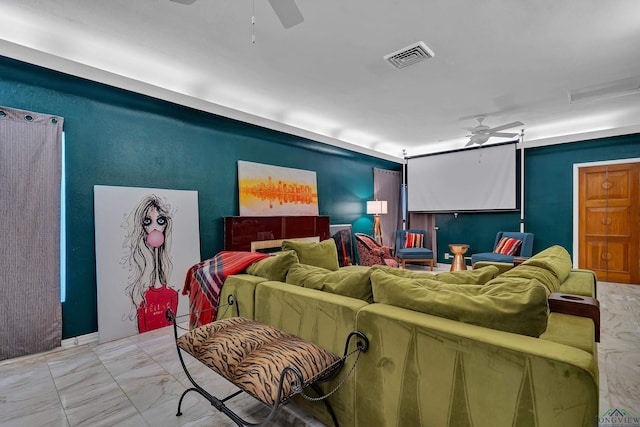 1228 Hillcrest Dr, Longview, TX 75601 - cinema with a ceiling fan and light marble finish flooring