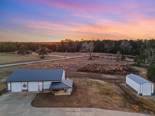 view of aerial view at dusk