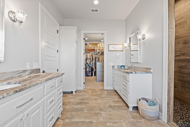 bathroom with vanity and walk in shower