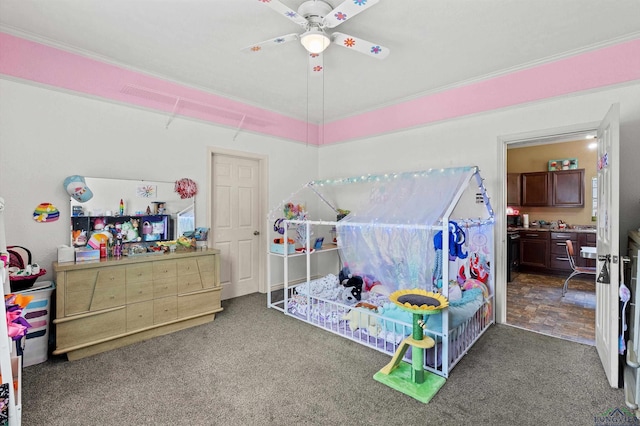 1105 N Bolivar, Marshall, TX 75670 - carpeted bedroom featuring crown molding and a ceiling fan