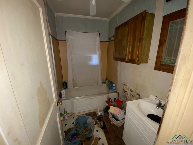 bathroom featuring vanity and shower / washtub combination