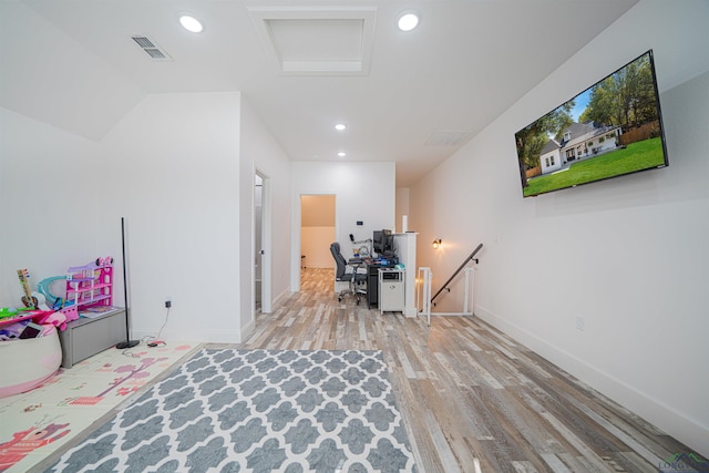 bedroom with light hardwood / wood-style floors