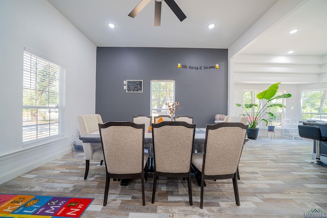 dining room featuring ceiling fan