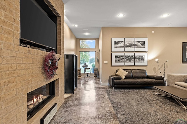 living room with a fireplace