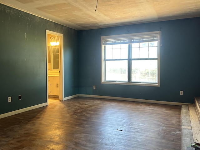 spare room with dark hardwood / wood-style floors