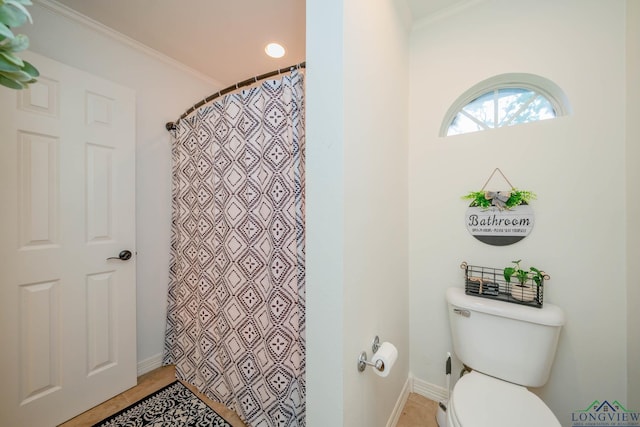 1124 Stillmeadow Ln, Longview, TX 75604 - full bath with ornamental molding, tile patterned flooring, and curtained shower