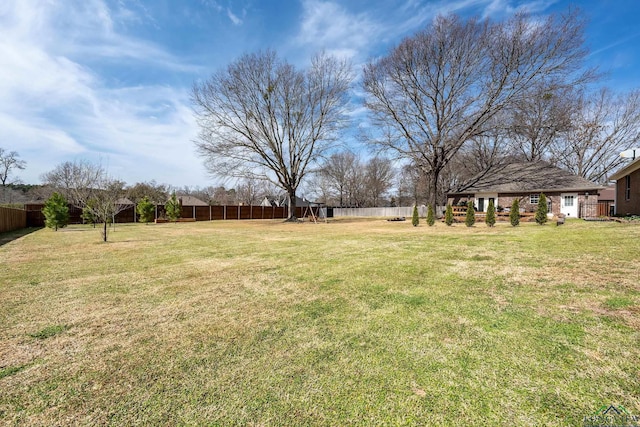 view of yard with a fenced backyard