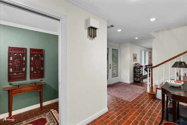 hallway with ornamental molding