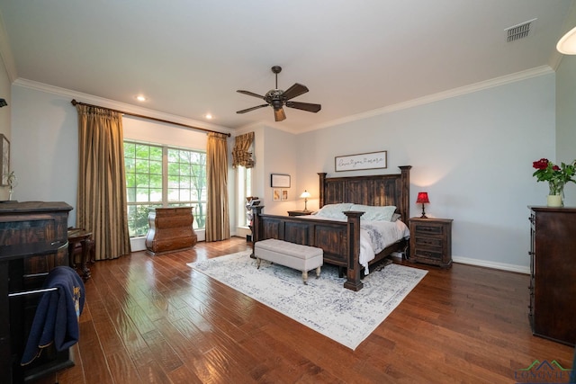 335 Winding Way, Hallsville, TX 75650 - bedroom featuring wood finished floors, crown molding, baseboards, recessed lighting, and a ceiling fan