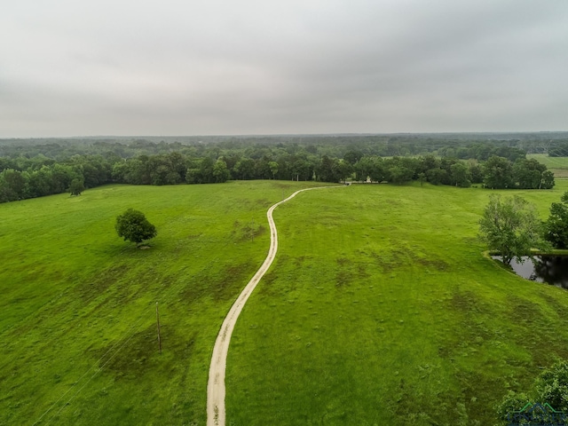 birds eye view of property with a water view and a rural view