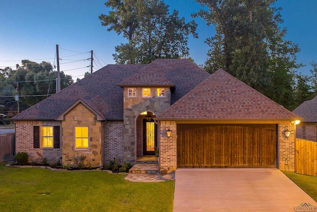 view of front of house with a garage and a front yard