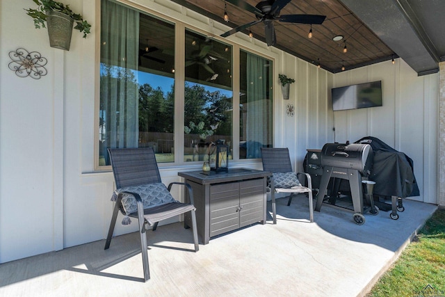 view of patio / terrace with area for grilling and ceiling fan