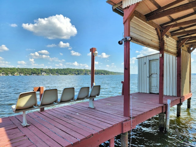 dock area with a water view