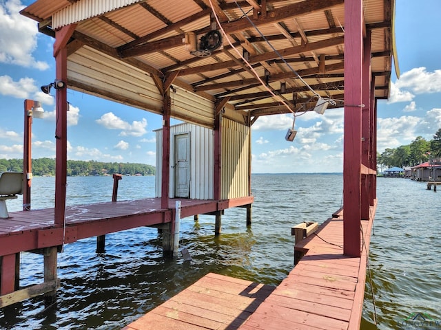 dock area with a water view