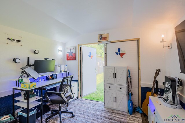 500 Jasper Dr, Marshall, TX 75672 - office area featuring carpet flooring and vaulted ceiling