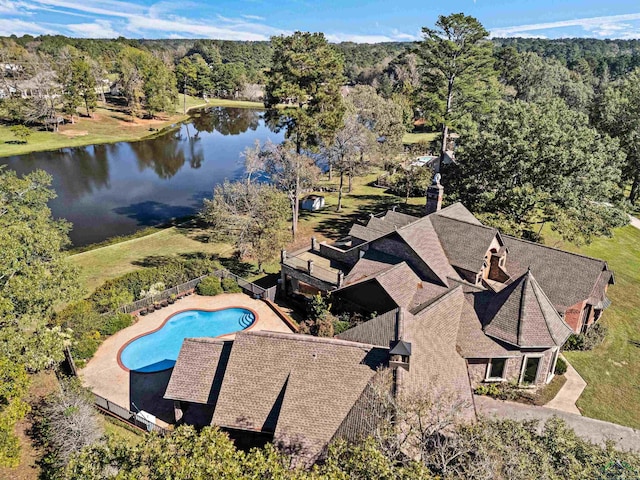 aerial view with a water view