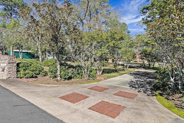 view of home's community with decorative driveway