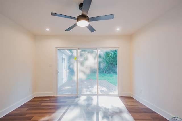 109 Montie St, Longview, TX 75604 - spare room featuring recessed lighting, baseboards, wood finished floors, and a ceiling fan