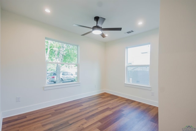 109 Montie St, Longview, TX 75604 - spare room with wood finished floors, visible vents, baseboards, recessed lighting, and ceiling fan