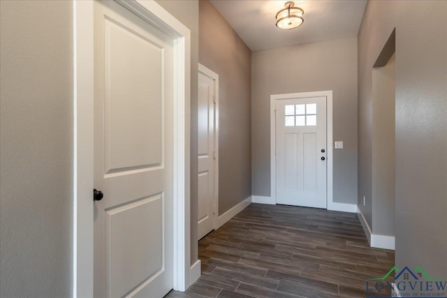 doorway to outside featuring dark wood-type flooring