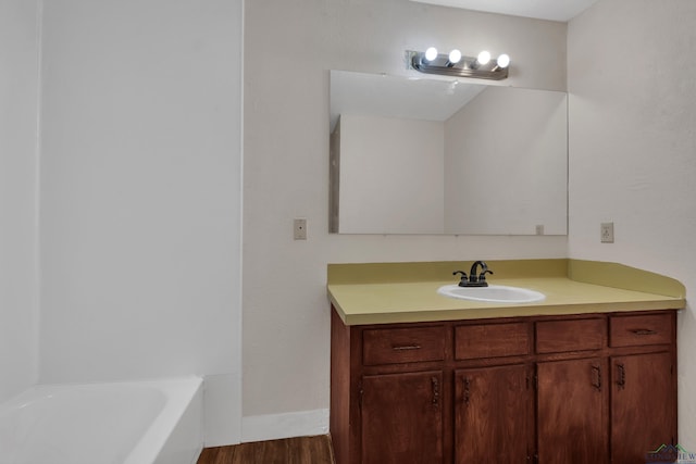 bathroom featuring a tub, vanity, and wood-type flooring