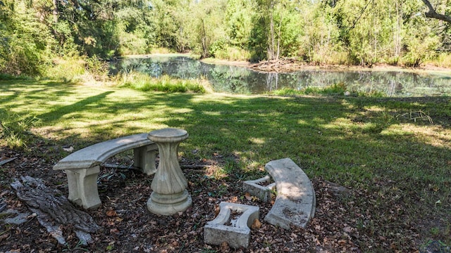 view of yard with a water view