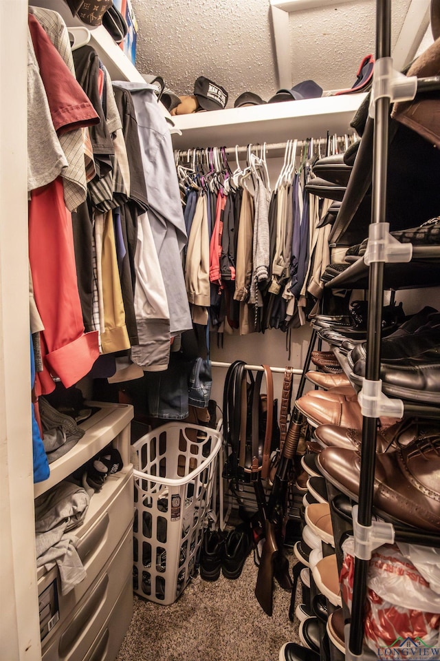 walk in closet with carpet