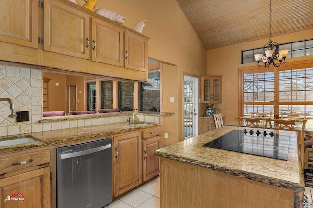 kitchen featuring dishwasher, light tile patterned floors, a sink, and black electric cooktop