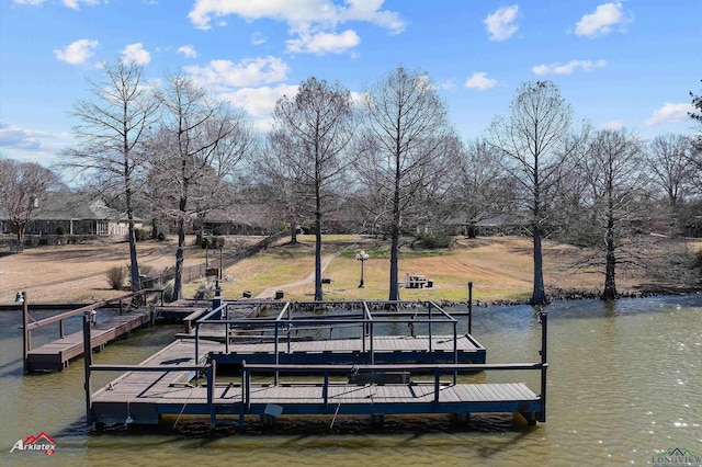 view of dock with a water view