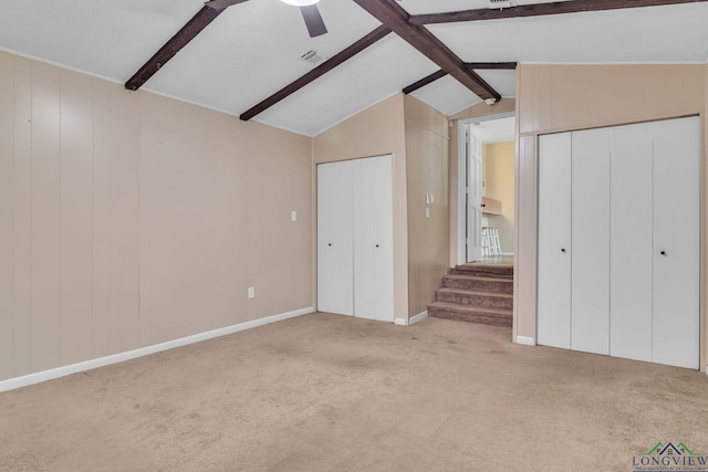 4202 Brent Rd, Longview, TX 75604 - unfurnished bedroom featuring carpet floors, two closets, and ceiling fan