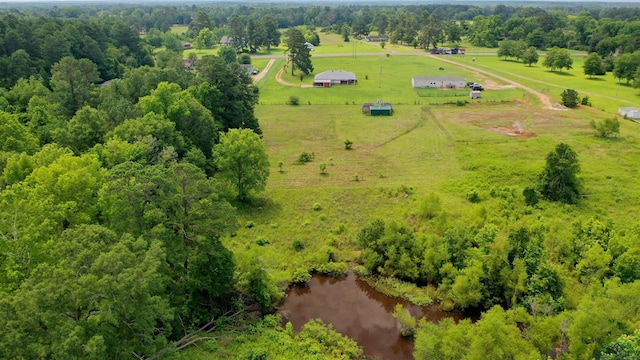 bird's eye view featuring a rural view and a water view