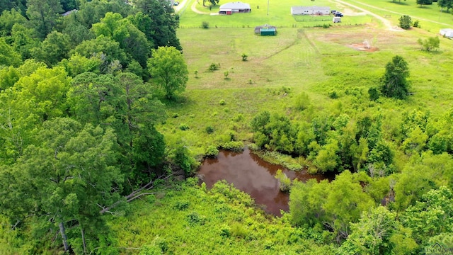 drone / aerial view with a water view and a rural view