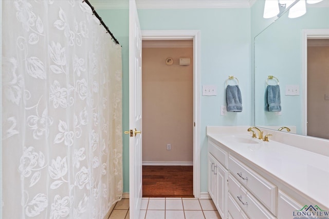 3314 Storey Lk, Tyler, TX 75707 - bathroom featuring crown molding, vanity, and tile patterned floors