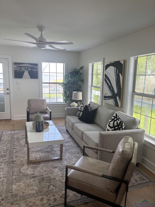 20505 Flat Creek Dr, Chandler, TX 75758 - living room with plenty of natural light, ceiling fan, and wood finished floors