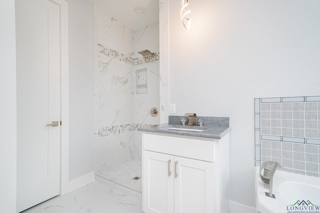 bathroom featuring vanity and plus walk in shower