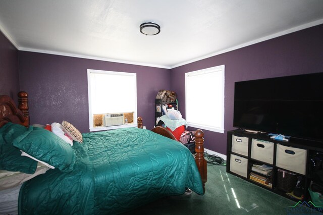 bedroom featuring carpet flooring and cooling unit