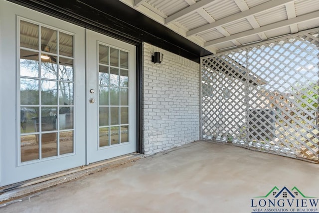 view of patio featuring french doors