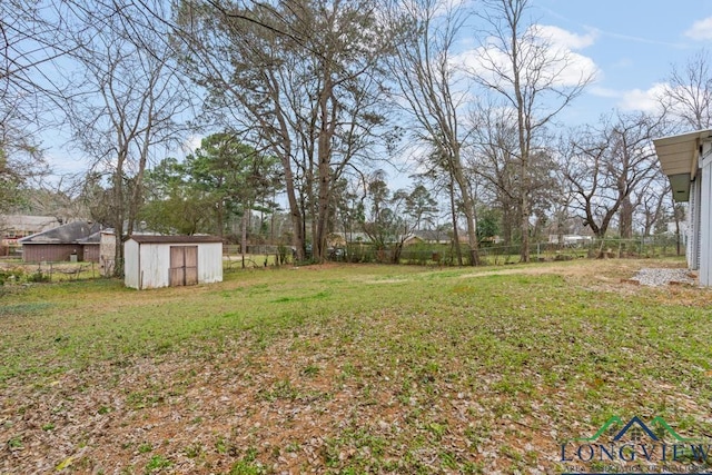 view of yard with a shed