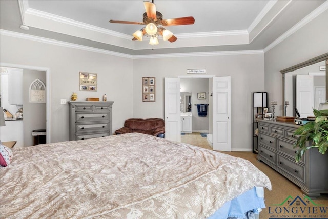 1900 Frostwood Dr, Tyler, TX 75703 - bedroom with crown molding, light carpet, and a raised ceiling