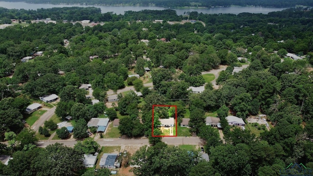 251 Crockett St, Lone Star, TX 75668 - aerial view of property and surrounding area with a large body of water and property parcel outlined