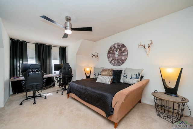 bedroom featuring carpet flooring and ceiling fan