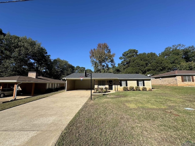 ranch-style home with a front lawn