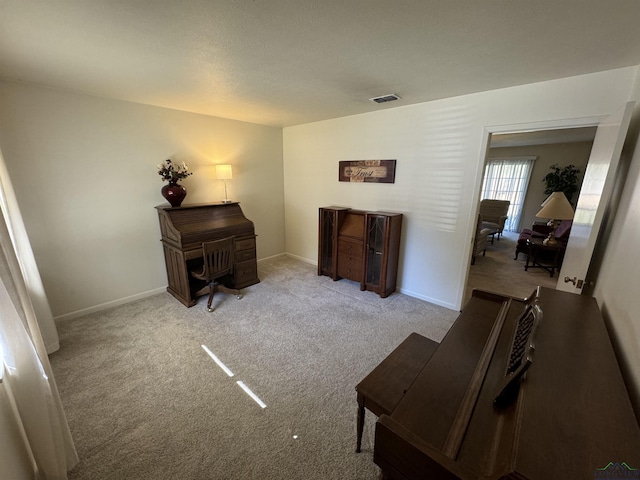 sitting room with light colored carpet