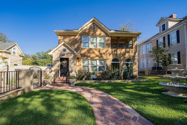 view of front of home with a front lawn