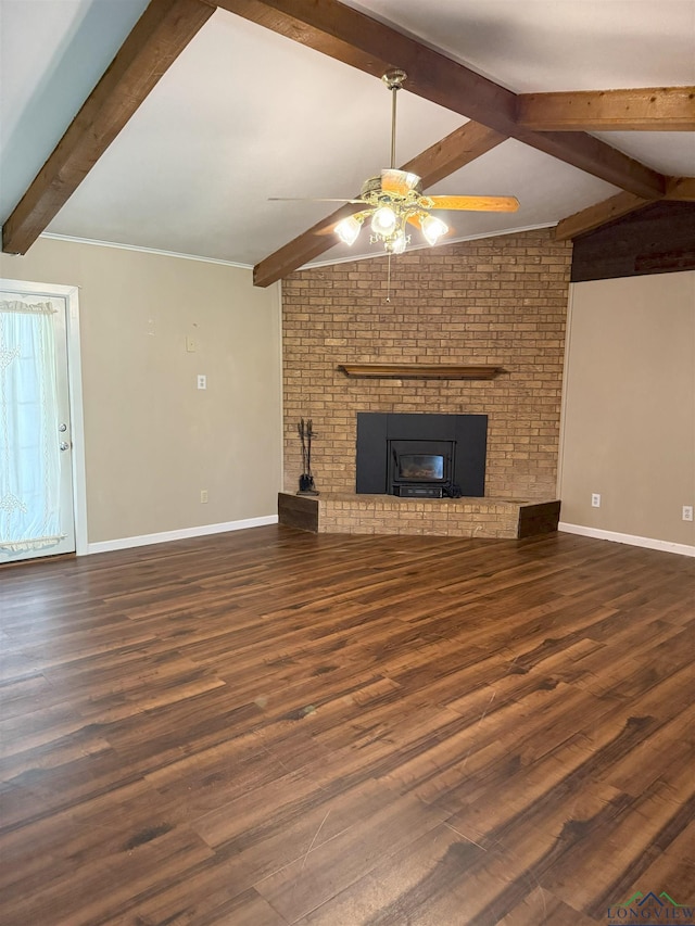 6479 W Fm 1252 W, Gladewater, TX 75647 - unfurnished living room featuring a ceiling fan, wood finished floors, a fireplace, and baseboards