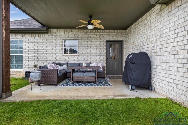 204 Nolan Farms, Winona, TX 75792 - view of patio featuring an outdoor living space, ceiling fan, and grilling area