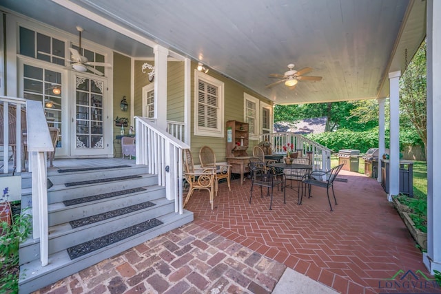 view of patio / terrace featuring ceiling fan and area for grilling