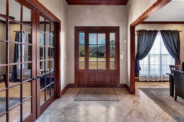 entrance foyer featuring french doors